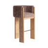 Taburete sernier de estilo contemporáneo fabricado en poliéster en color tonos en marrón combinado con madera roble en color marrón y hierro en color oro.