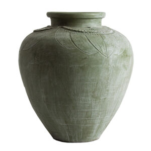 Tinaja Llitia de estilo contemporáneo fabricado en terracota en color verde.